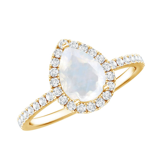 1.25 CT Pear Cut Moonstone Solitaire Simple Engagement Ring with Diamond Accent