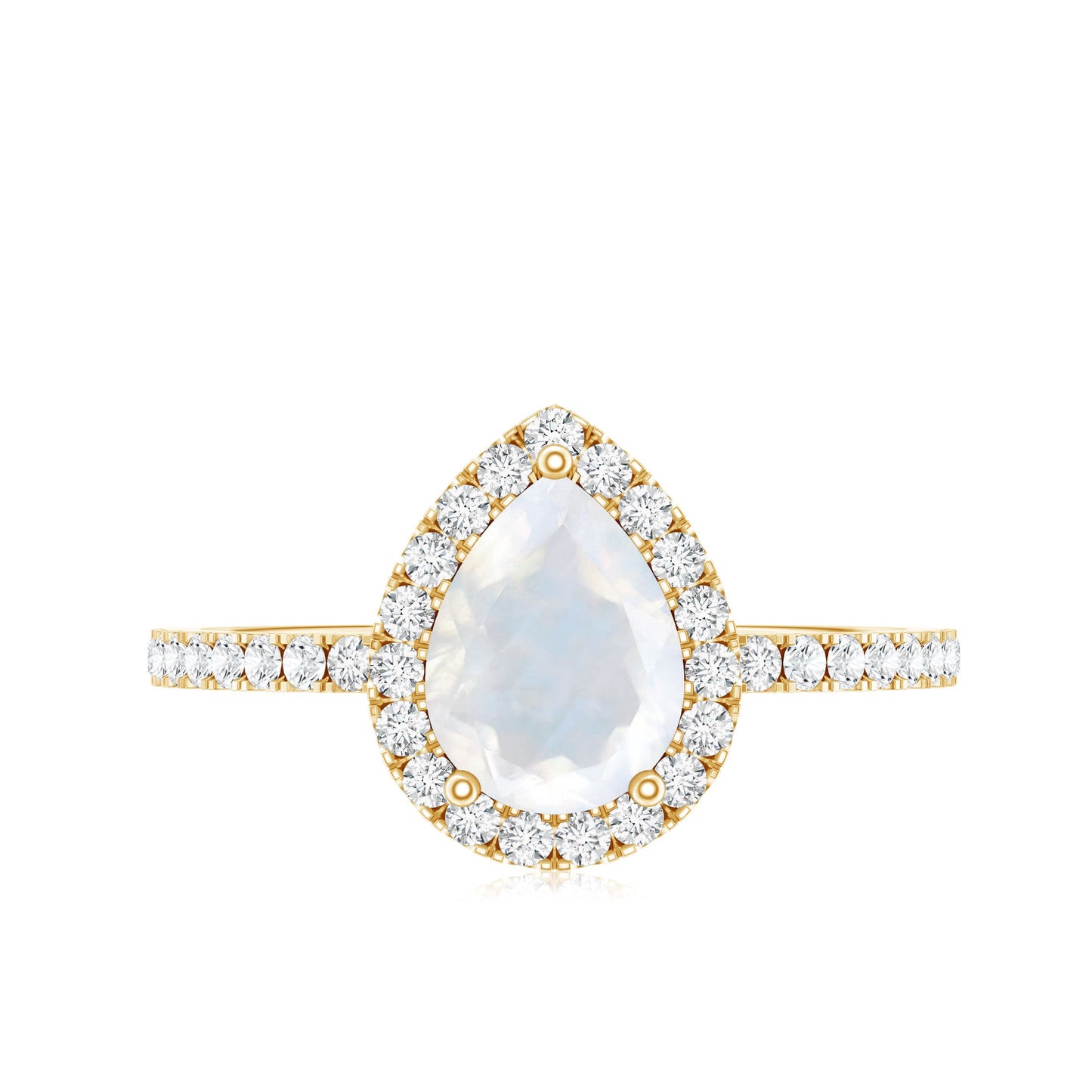 1.25 CT Pear Cut Moonstone Solitaire Simple Engagement Ring with Diamond Accent