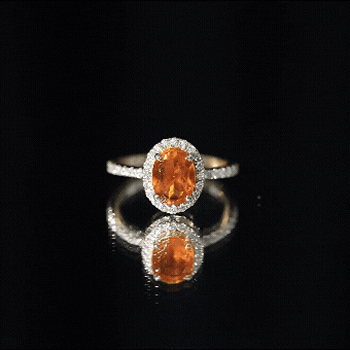 Oval 6X8MM Fire Opal Engagement Ring with Diamond Halo