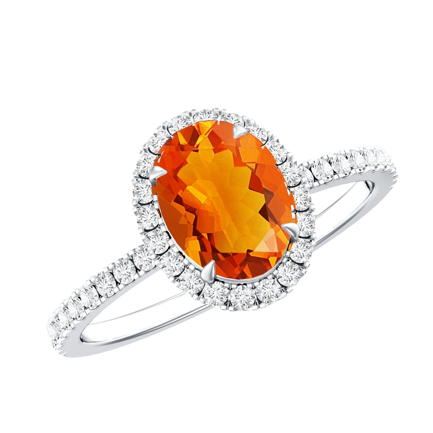 Oval 6X8MM Fire Opal Engagement Ring with Diamond Halo