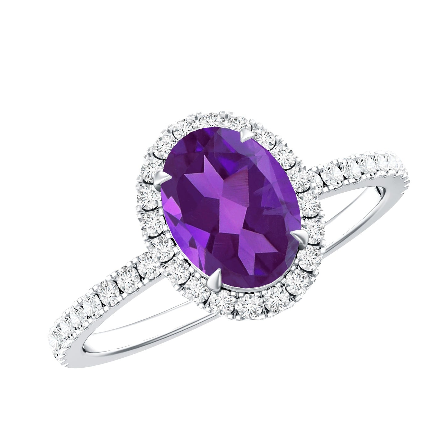 Oval Amethyst Halo Engagement Ring with Diamond