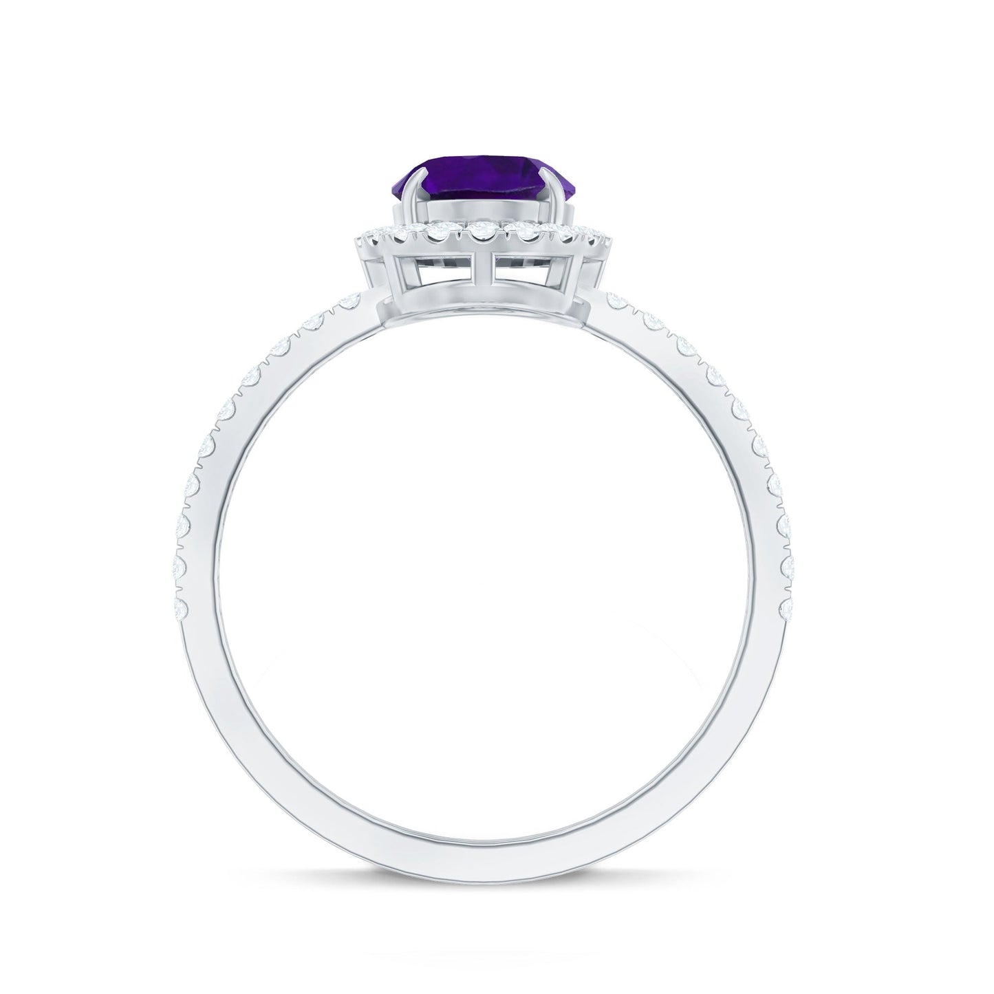 Oval Amethyst Halo Engagement Ring with Diamond