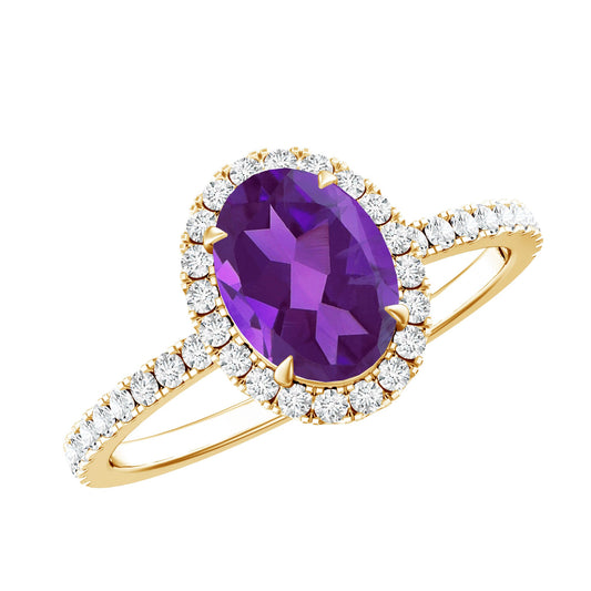 Oval Amethyst Halo Engagement Ring with Diamond