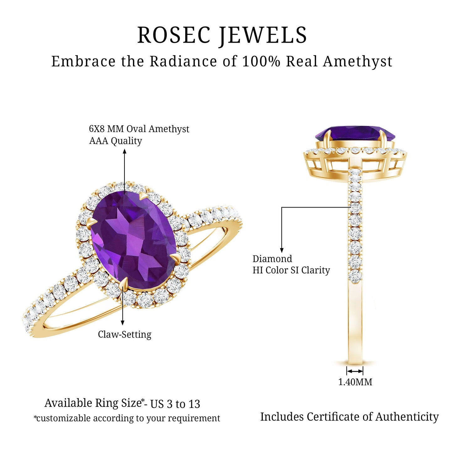Oval Amethyst Halo Engagement Ring with Diamond