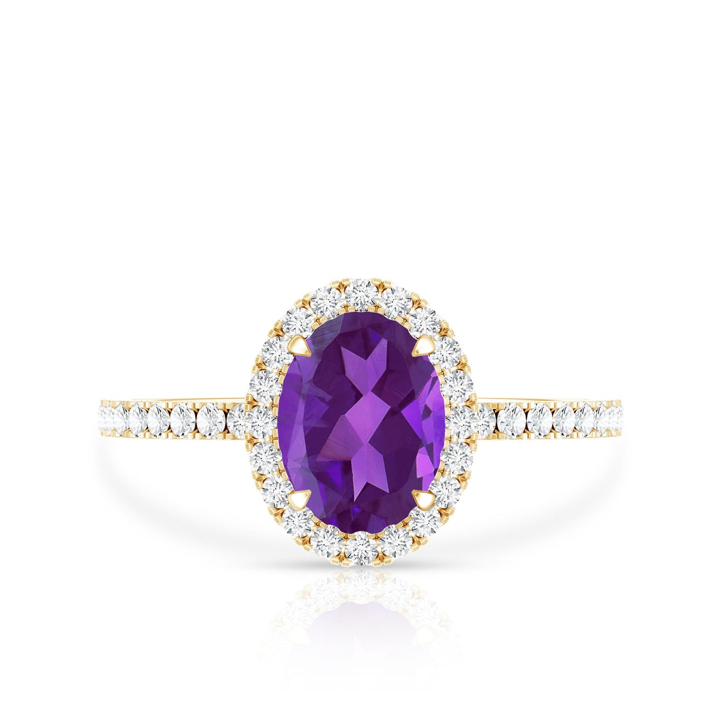 Oval Amethyst Halo Engagement Ring with Diamond