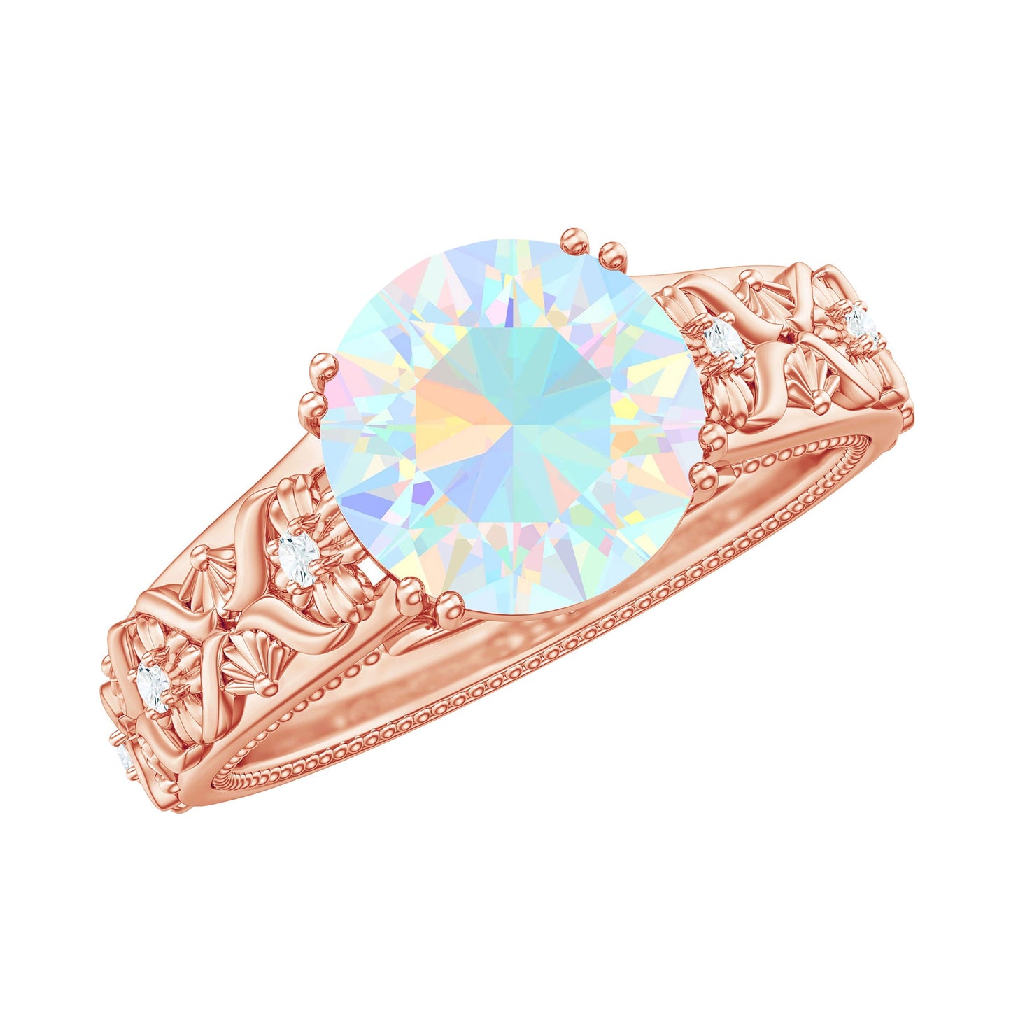 Nature Inspired 8mm Ethiopian Opal Engagement Ring with Diamond