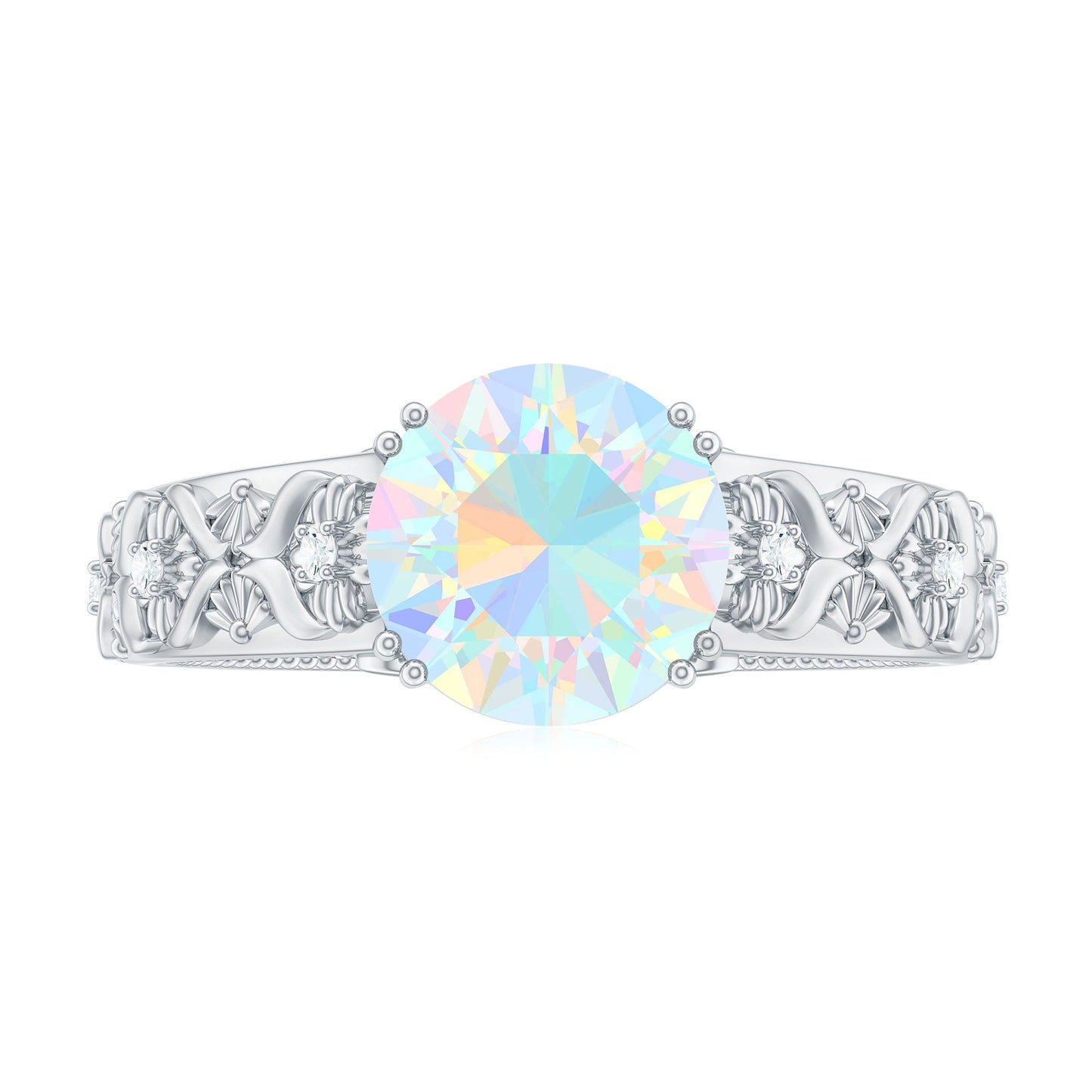 Nature Inspired 8mm Ethiopian Opal Engagement Ring with Diamond