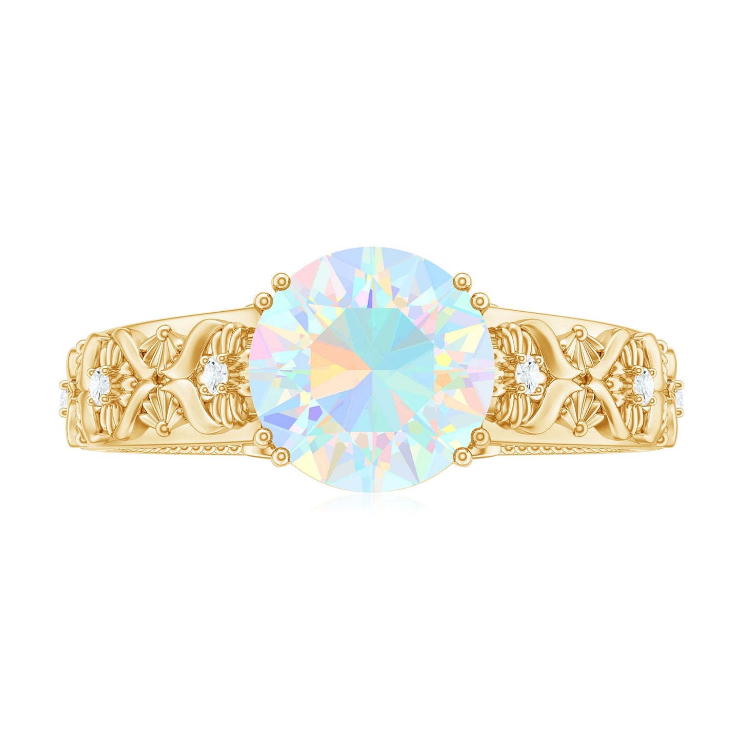 Nature Inspired 8mm Ethiopian Opal Engagement Ring with Diamond
