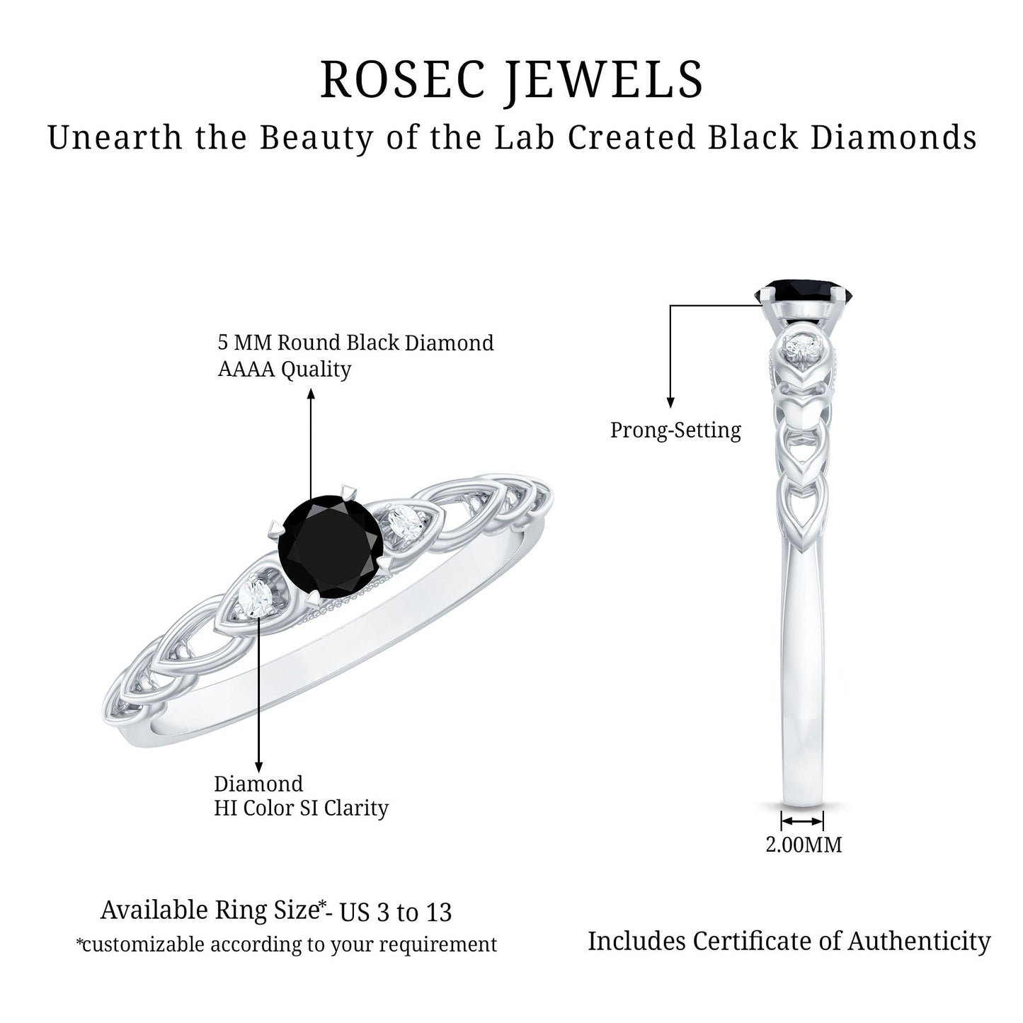 Certified 0.84 Carat Lab Grown Black Diamond Promise Ring with White Diamond