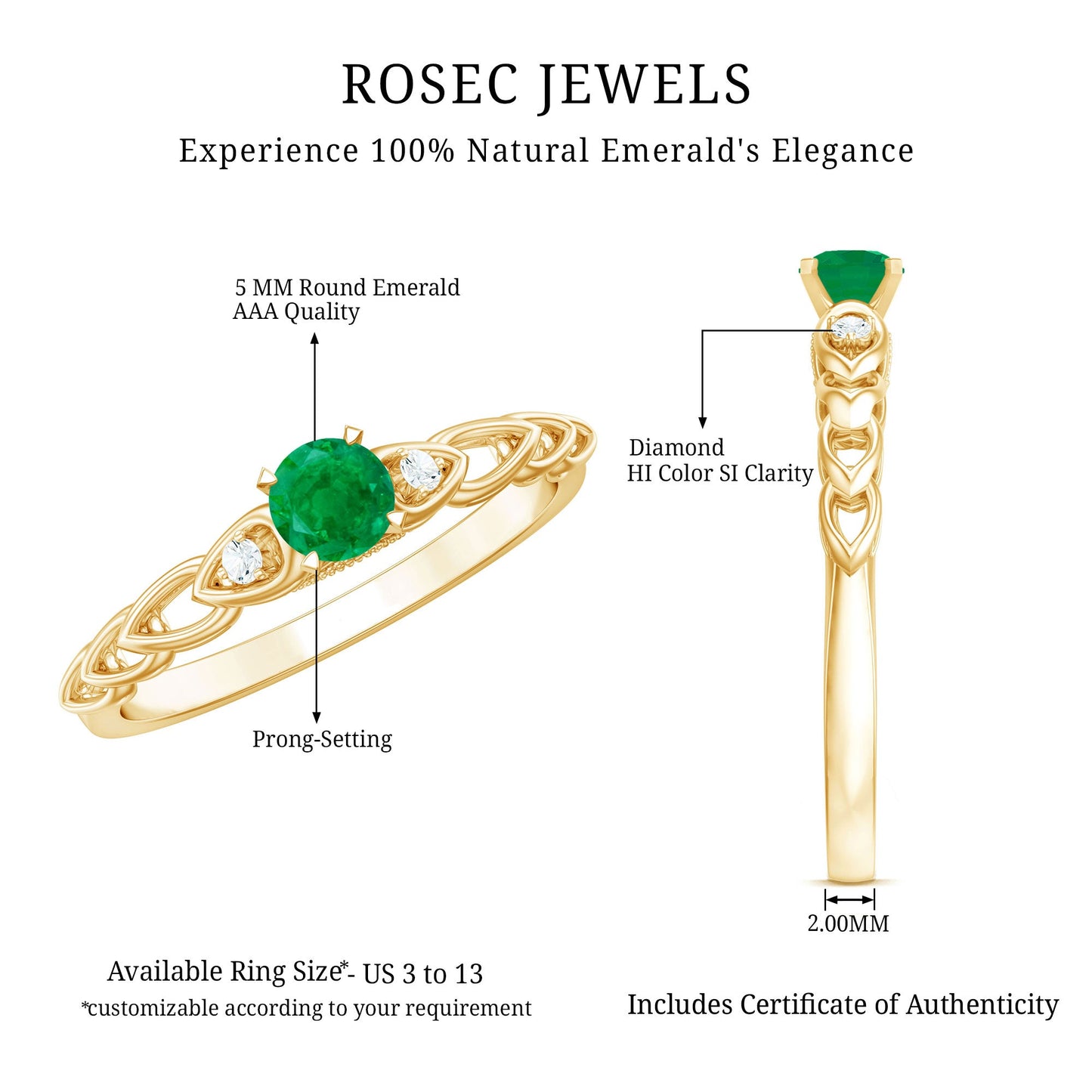 Genuine Emerald and Diamond Designer Promise Ring