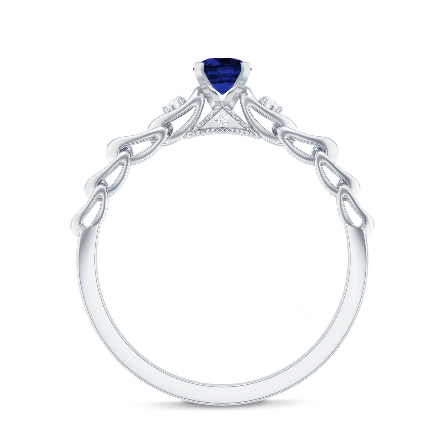 Certified 0.6 Carat Lab Grown Blue Sapphire Diamond Promise Ring