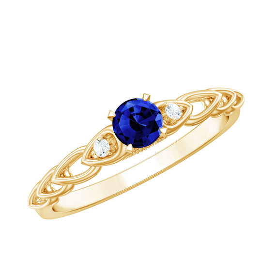 Certified 0.6 Carat Lab Grown Blue Sapphire Diamond Promise Ring