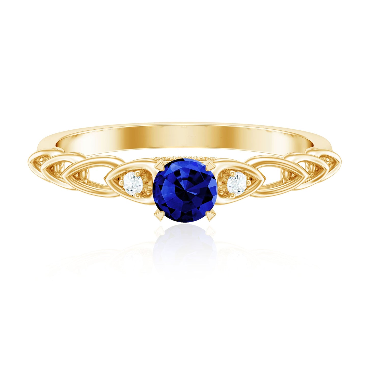 Certified 0.6 Carat Lab Grown Blue Sapphire Diamond Promise Ring