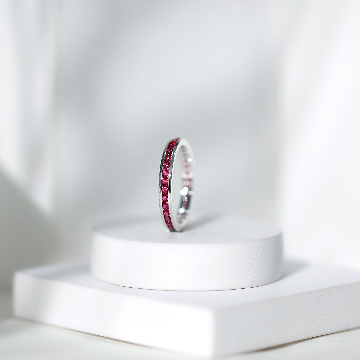Channel Set Round Created Ruby Eternity Band Ring