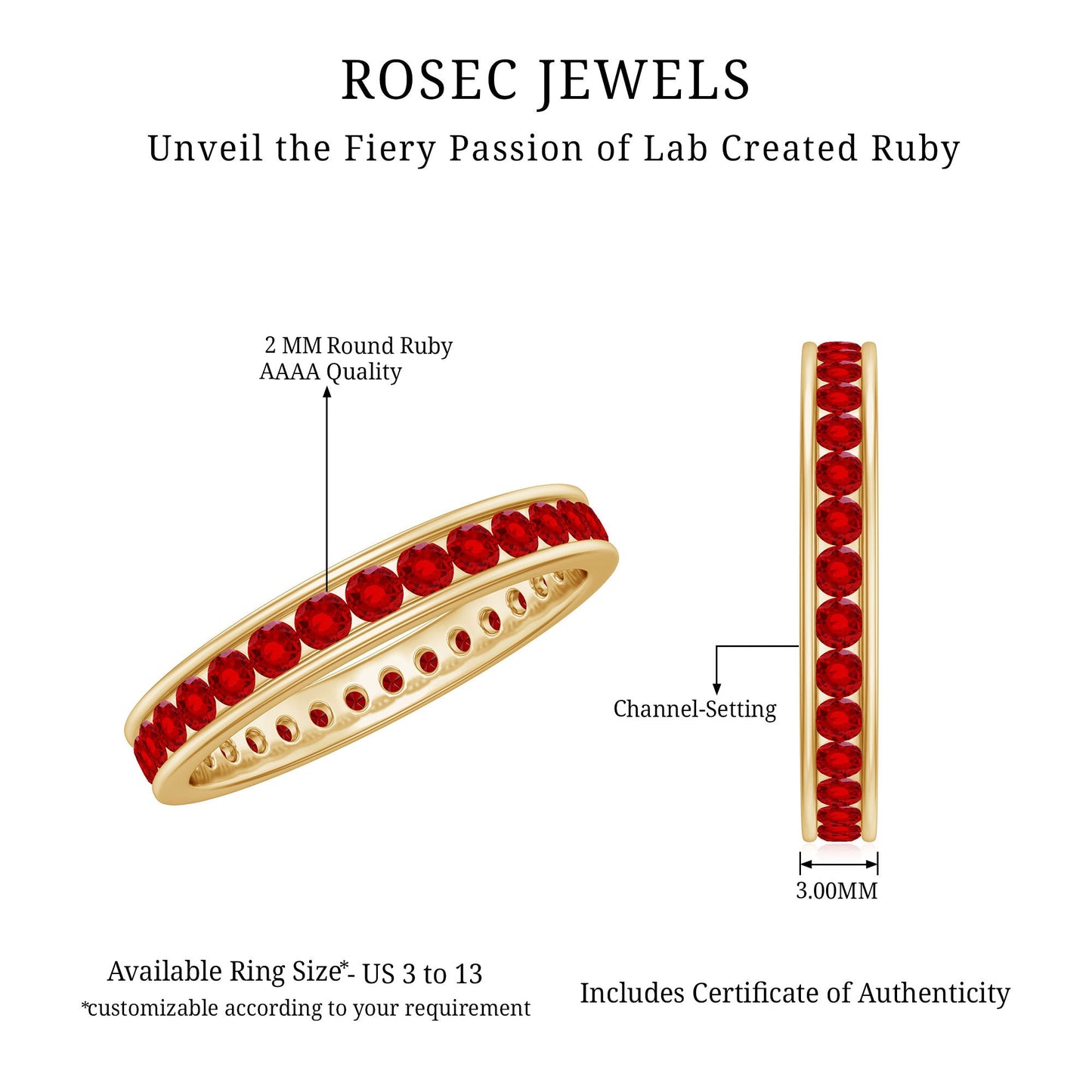 Channel Set Round Created Ruby Eternity Band Ring