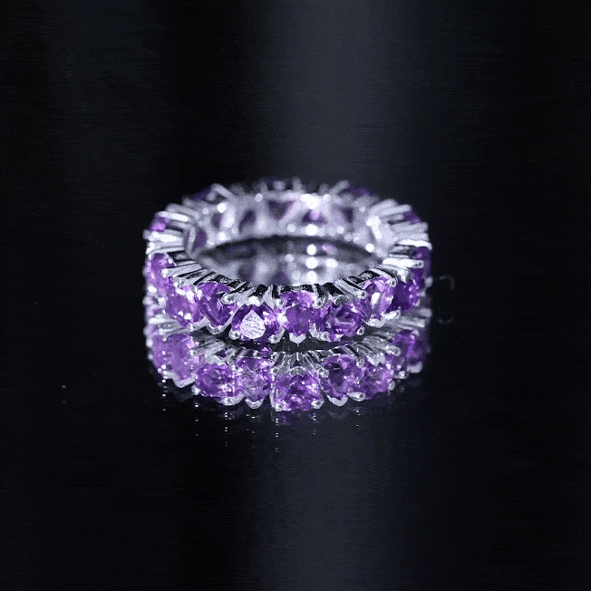 6 Carat February Birthstone Amethyst Heart Eternity Ring