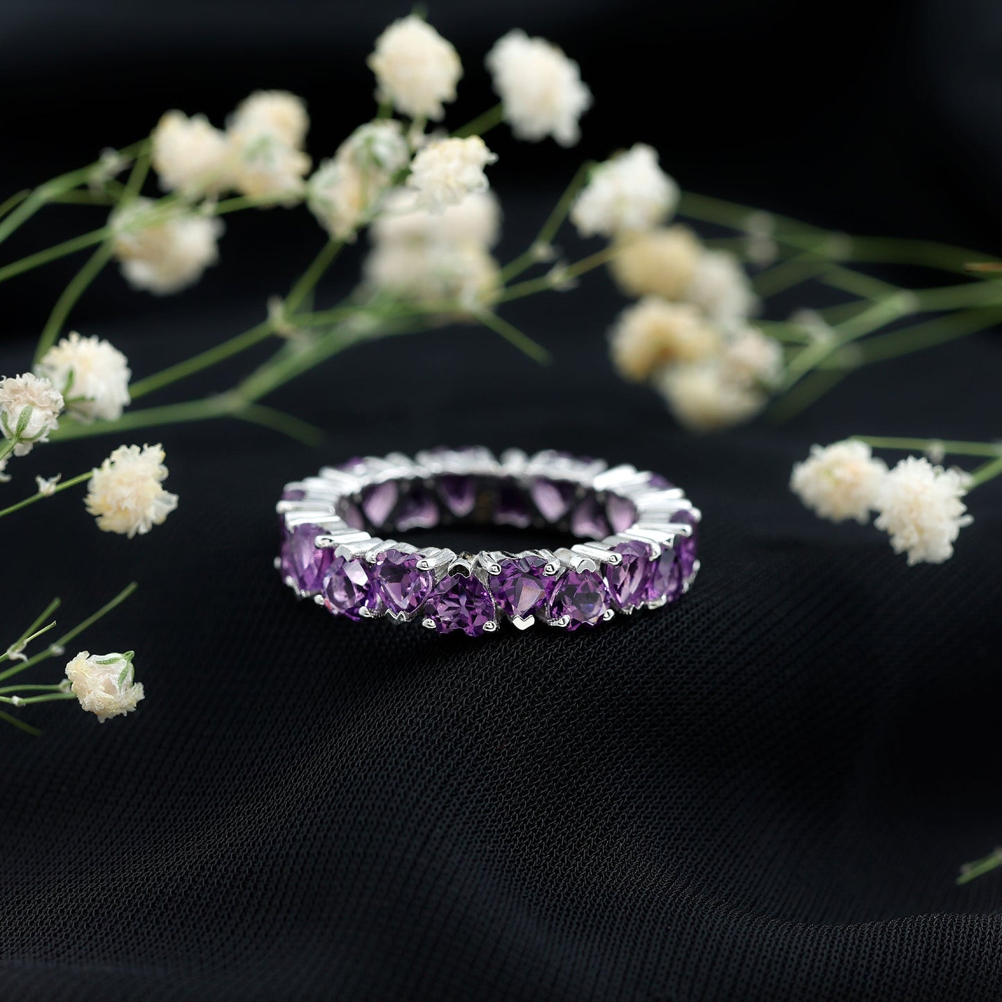 6 Carat February Birthstone Amethyst Heart Eternity Ring