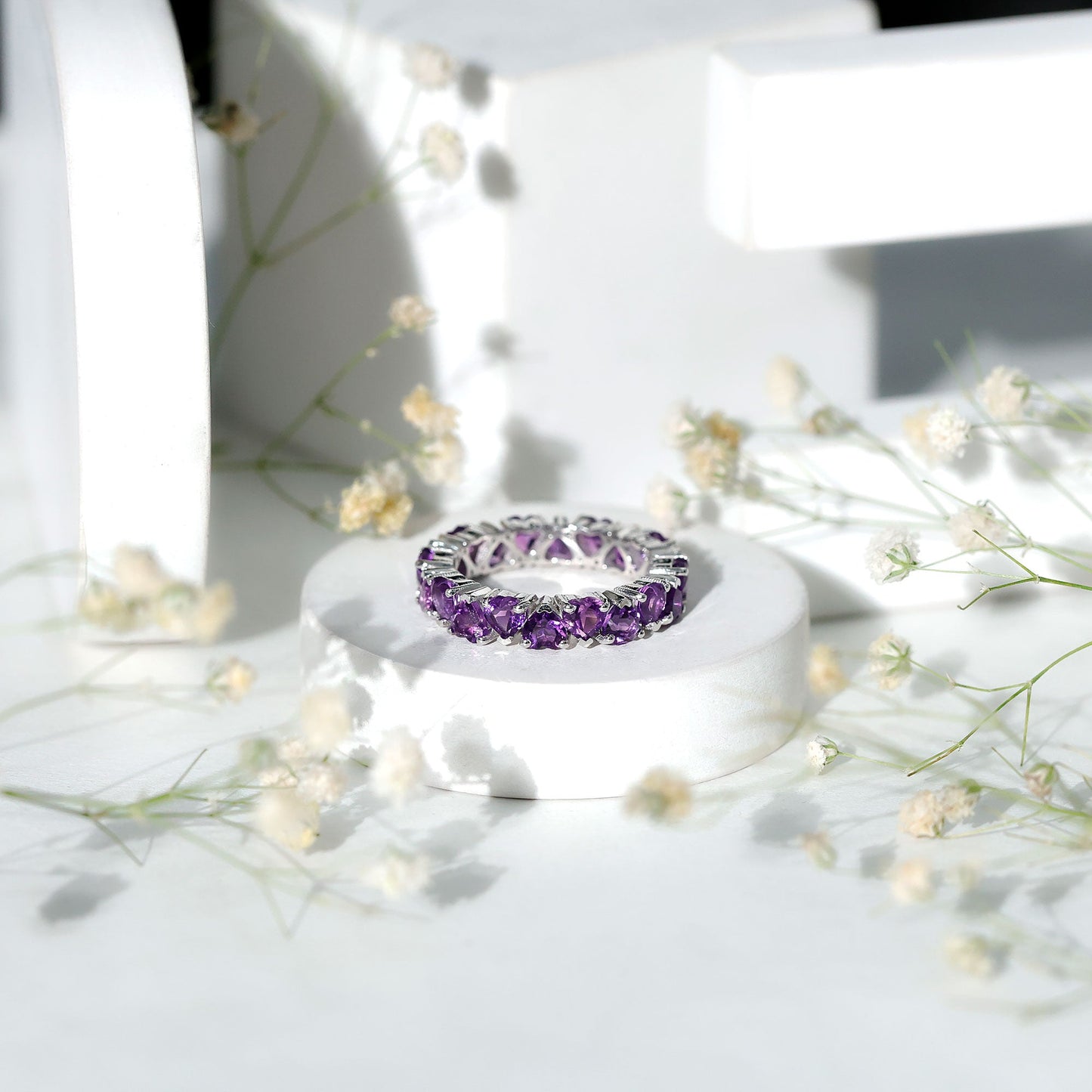 6 Carat February Birthstone Amethyst Heart Eternity Ring