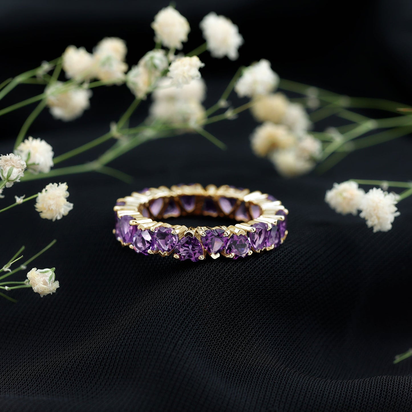 6 Carat February Birthstone Amethyst Heart Eternity Ring