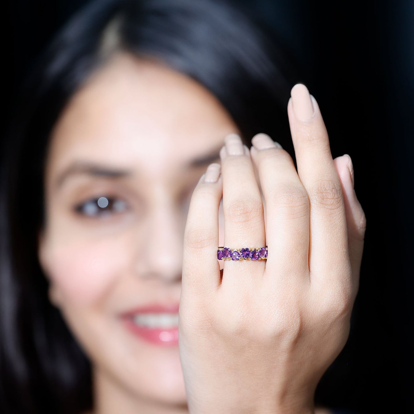 6 Carat February Birthstone Amethyst Heart Eternity Ring