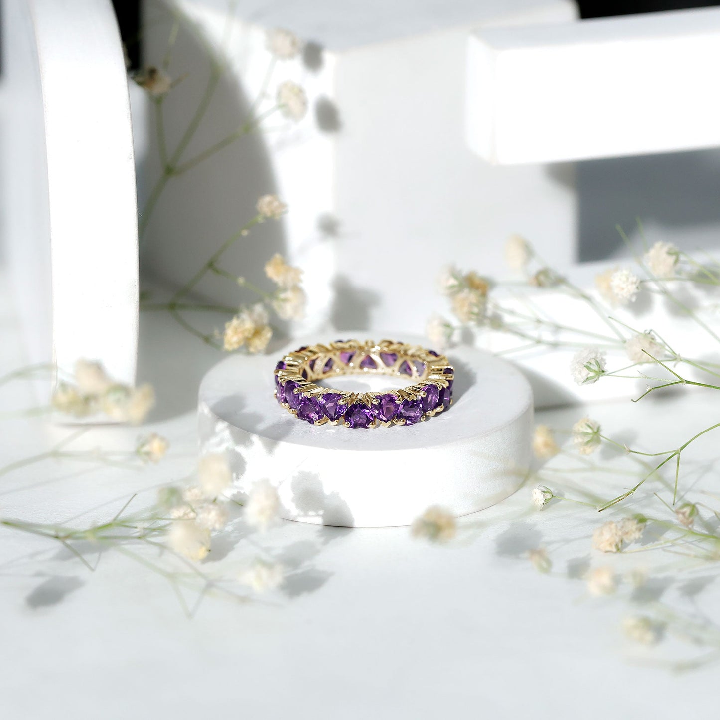 6 Carat February Birthstone Amethyst Heart Eternity Ring