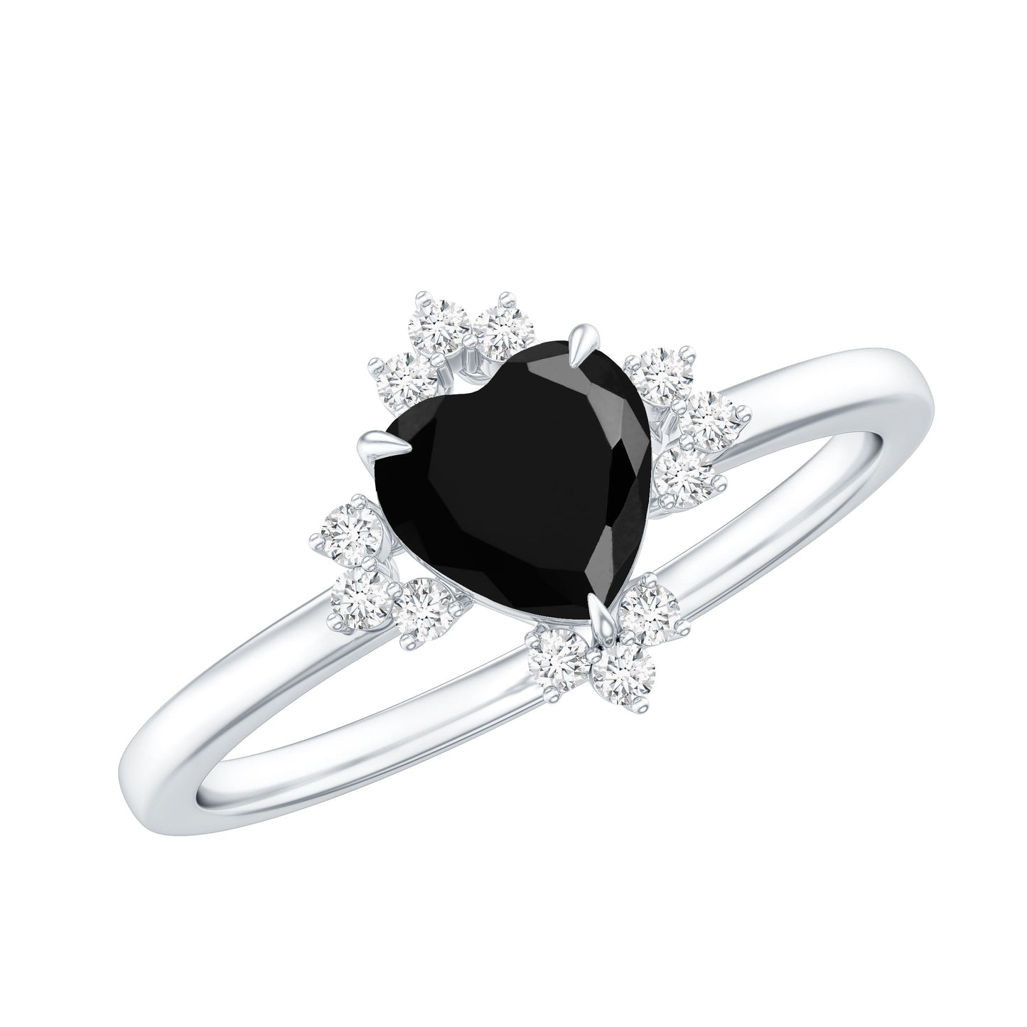 1 CT Heart Shape Black Onyx Solitaire Promise Ring with Diamond Accent