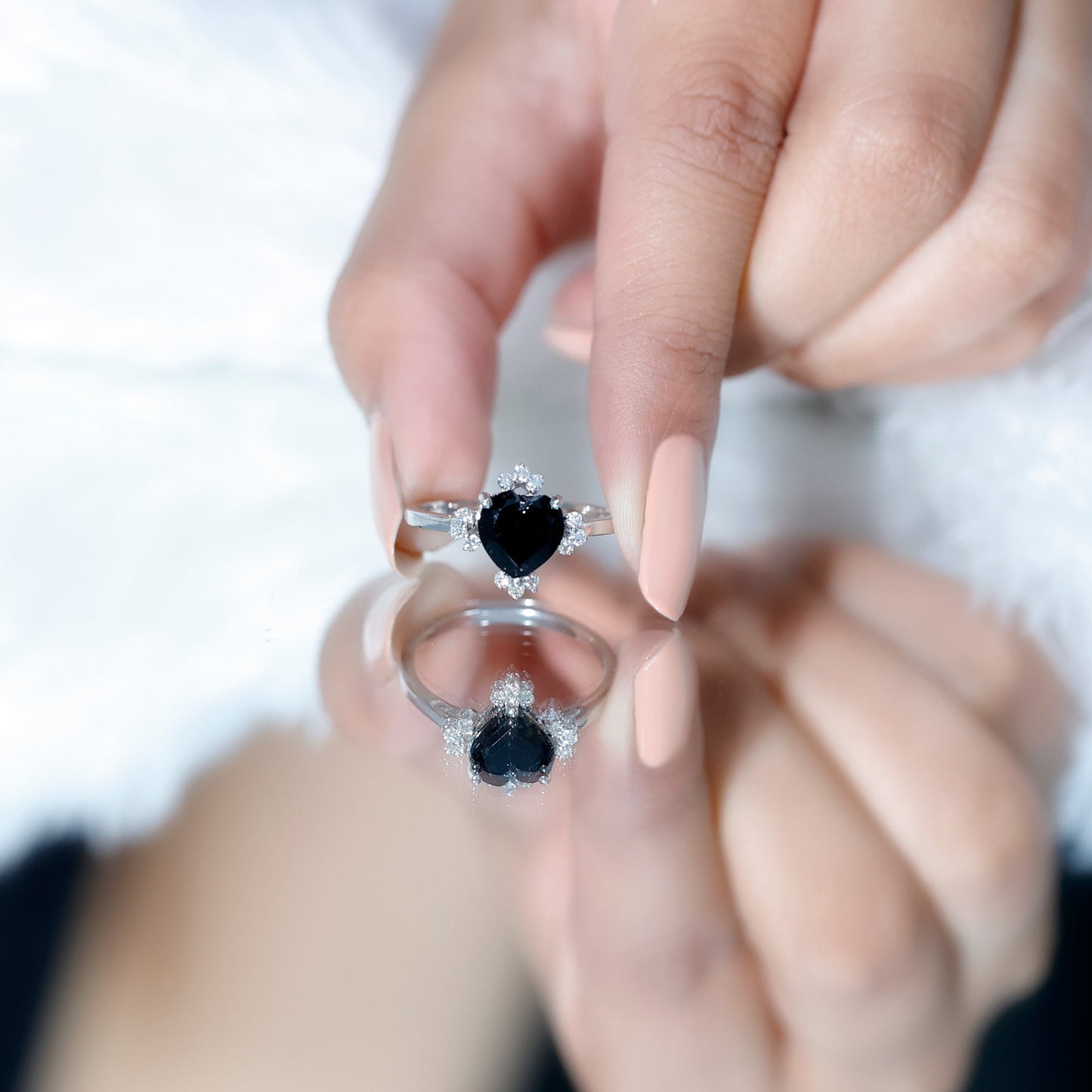 1 CT Heart Shape Black Onyx Solitaire Promise Ring with Diamond Accent