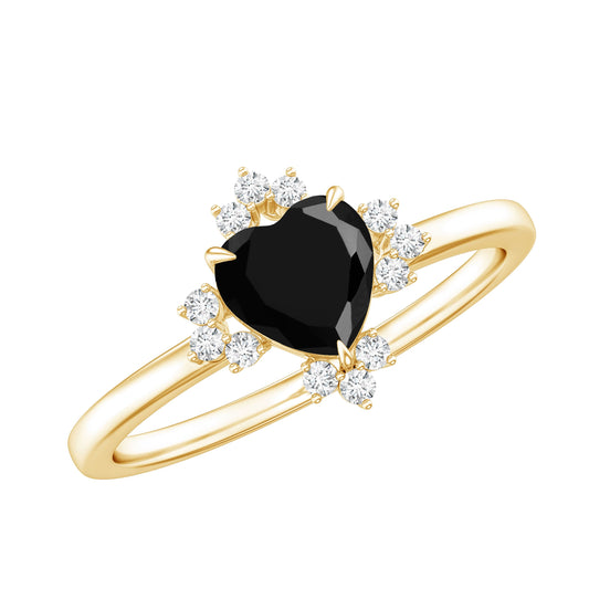 1 CT Heart Shape Black Onyx Solitaire Promise Ring with Diamond Accent