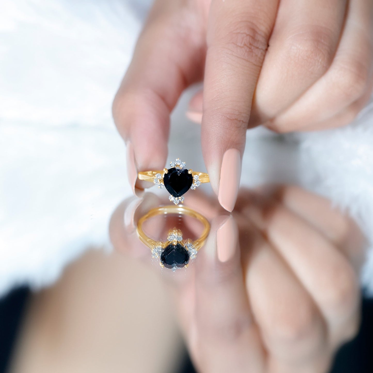 1 CT Heart Shape Black Onyx Solitaire Promise Ring with Diamond Accent