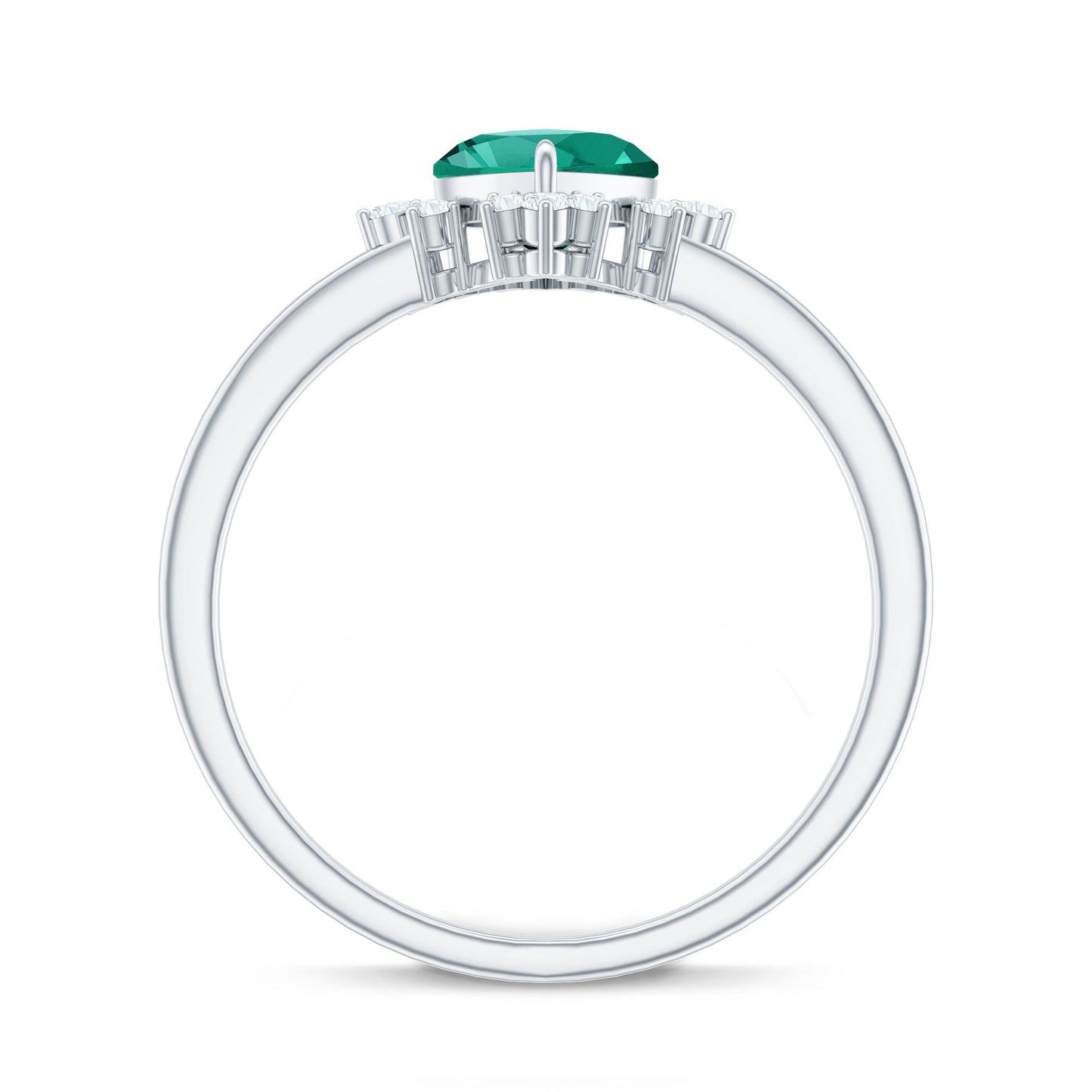 Certified 7 mm Lab Grown Emerald Heart Shaped Engagement Ring with Diamond