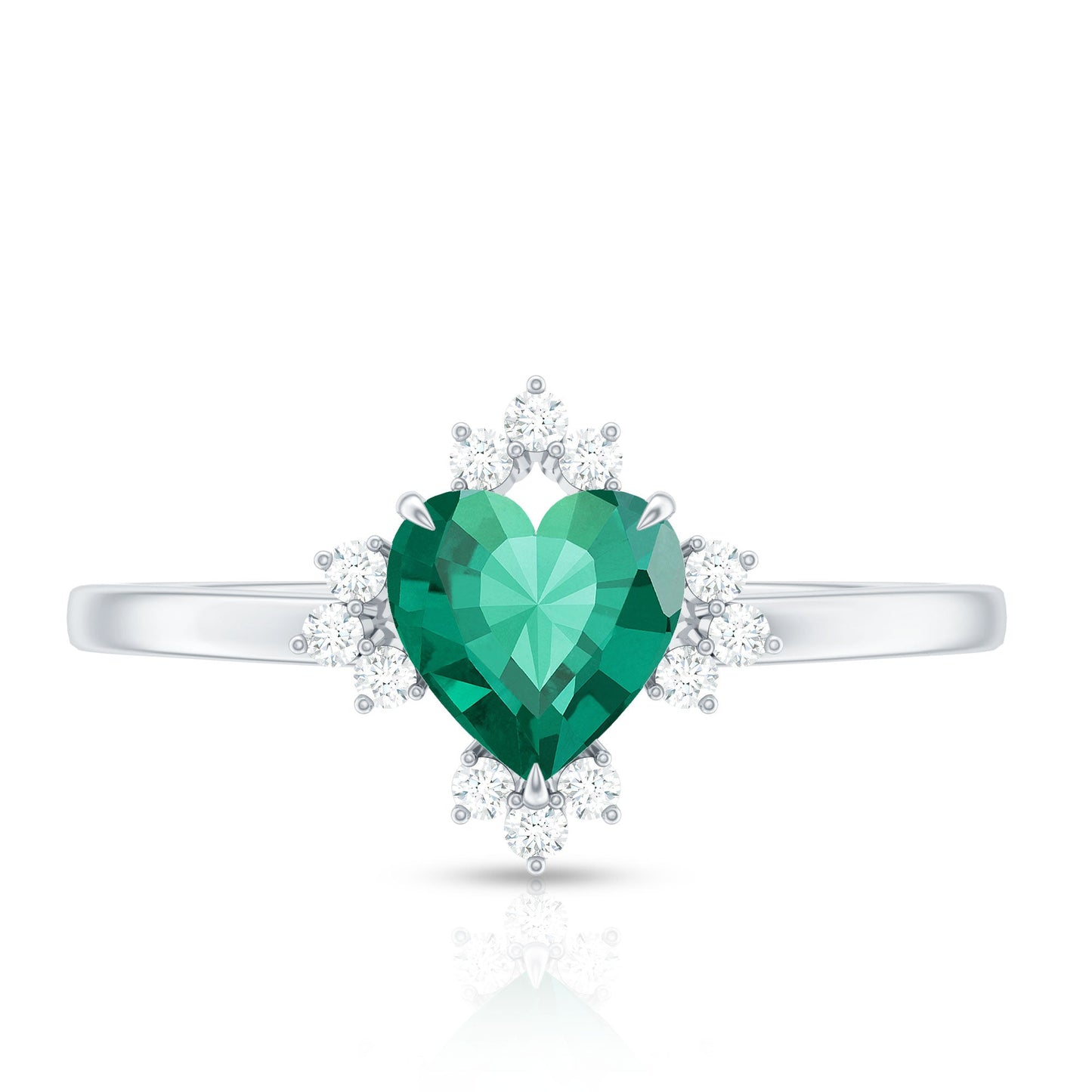 Certified 7 mm Lab Grown Emerald Heart Shaped Engagement Ring with Diamond