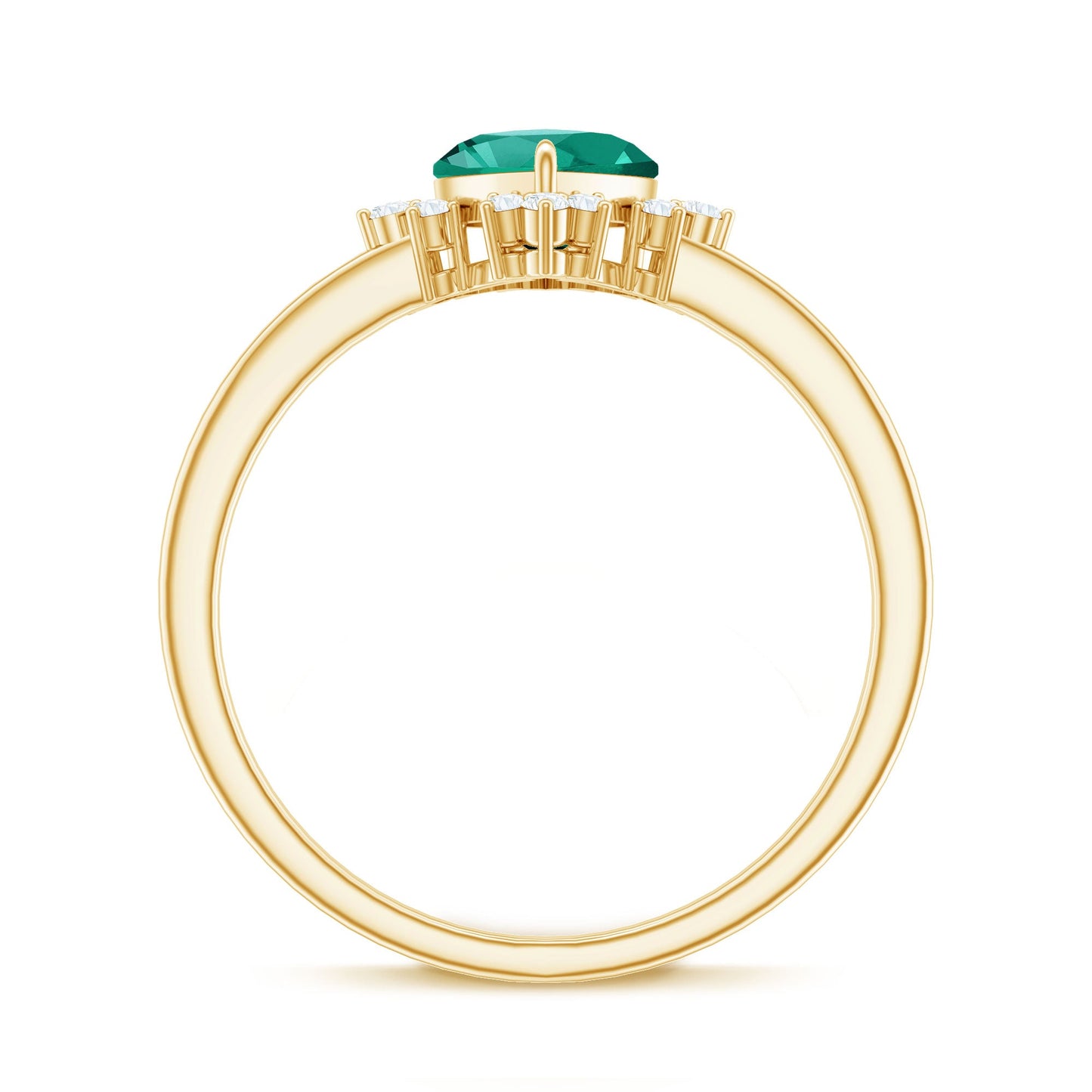 Certified 7 mm Lab Grown Emerald Heart Shaped Engagement Ring with Diamond