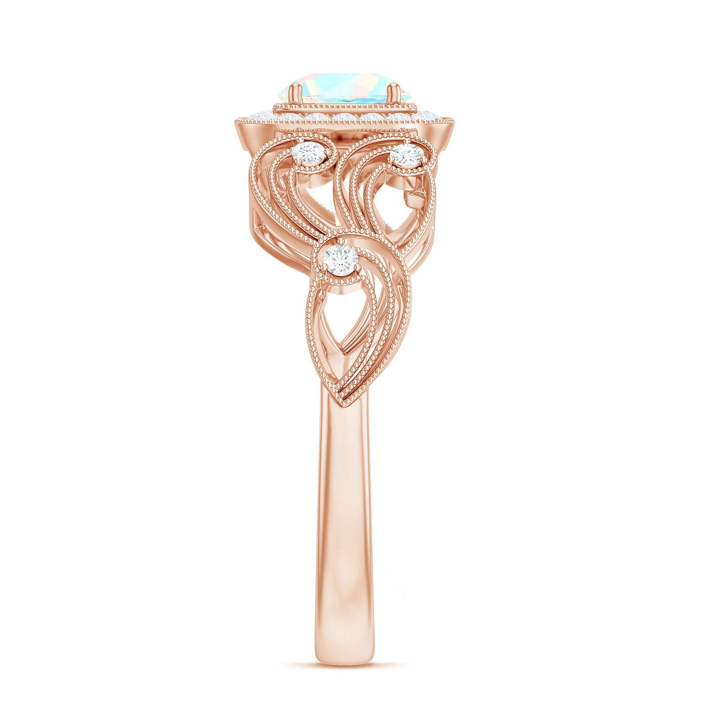 Certified Real Ethiopian Opal Retro Engagement Ring with Diamond