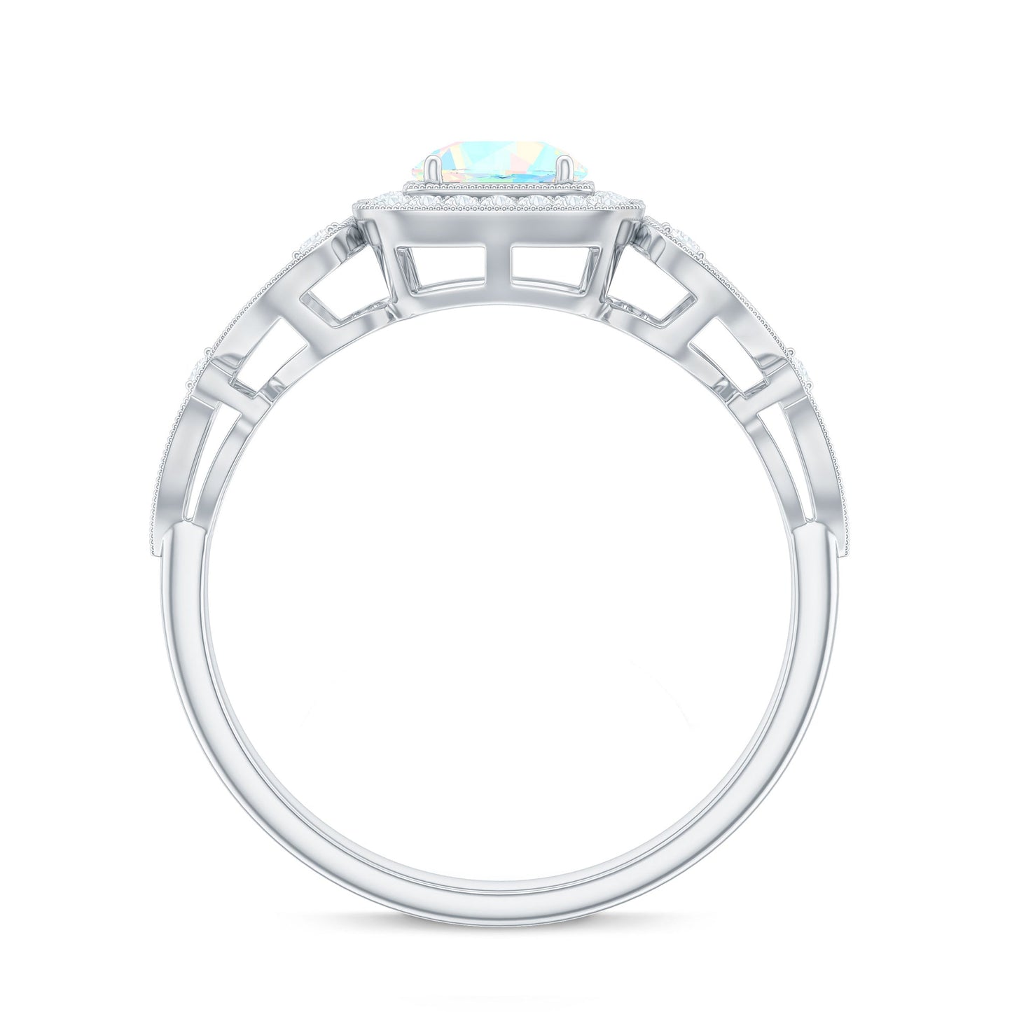Certified Real Ethiopian Opal Retro Engagement Ring with Diamond