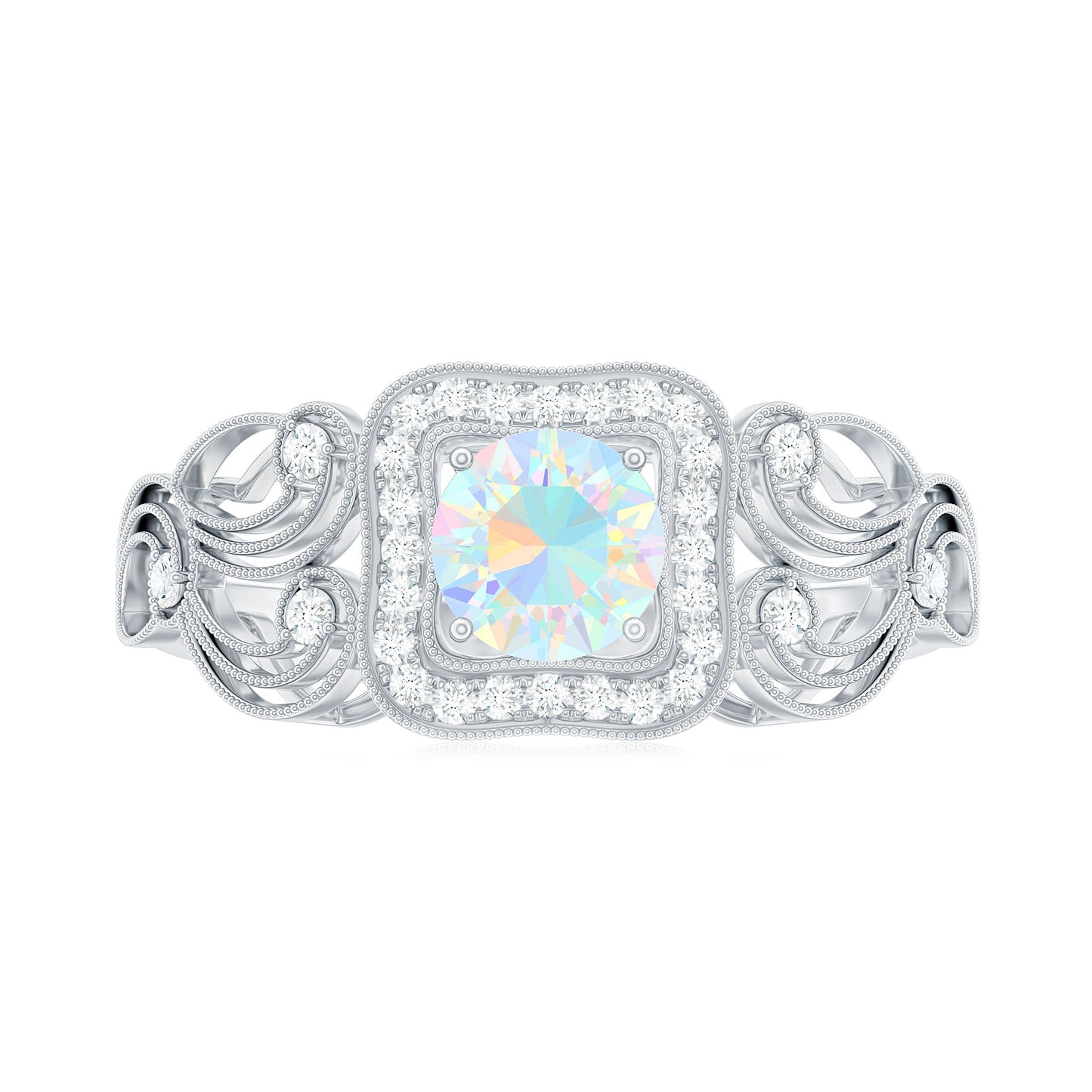 Certified Real Ethiopian Opal Retro Engagement Ring with Diamond