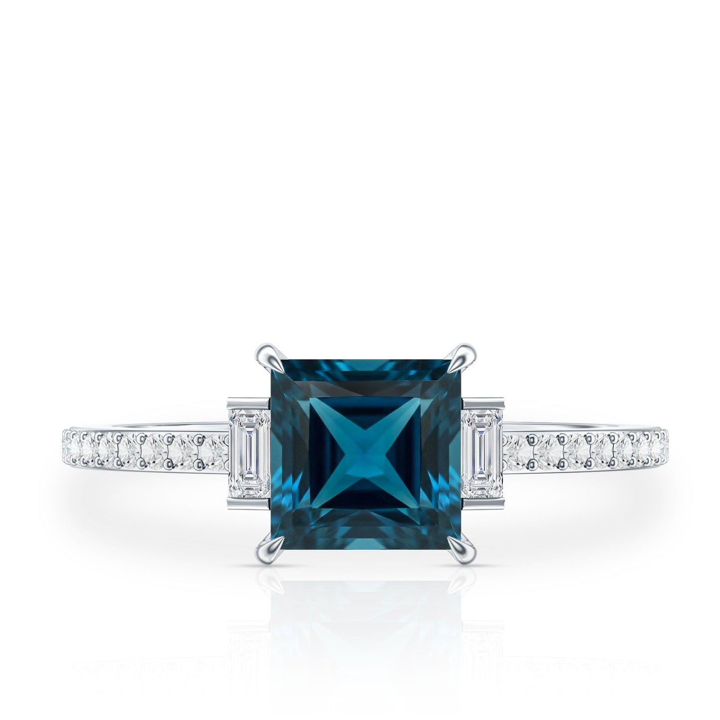 6mm Princess Cut London Blue Topaz Classic Engagement Ring with Diamond
