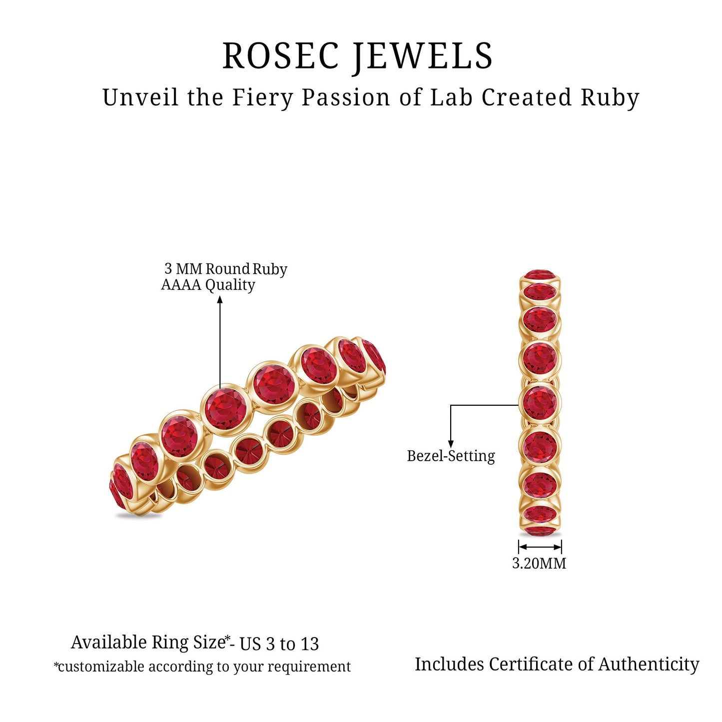 2 CT Bezel Set Round Shape Created Ruby Eternity Ring