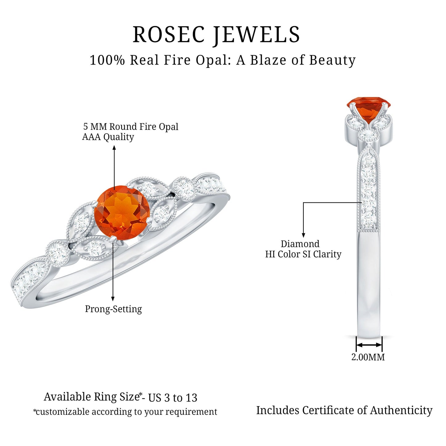 Minimal Fire Opal and Diamond Promise Ring