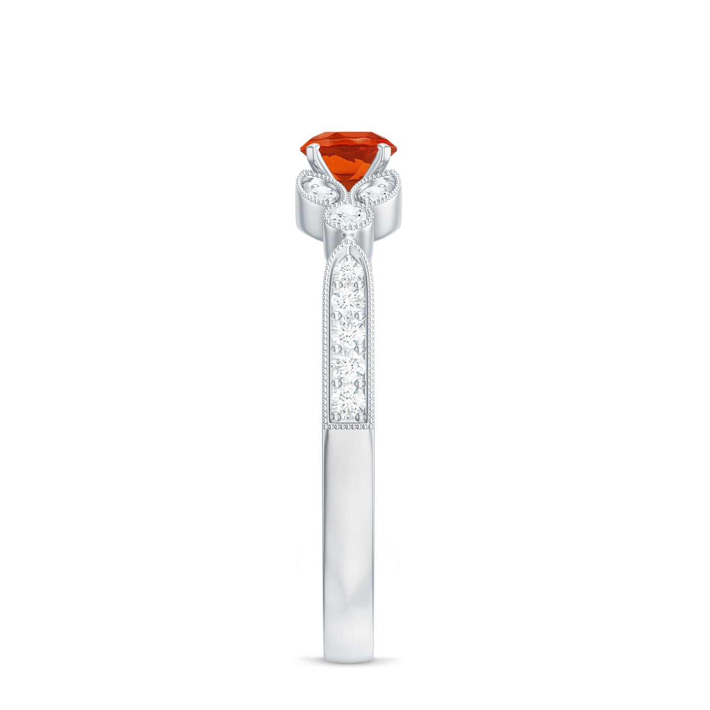 Minimal Fire Opal and Diamond Promise Ring