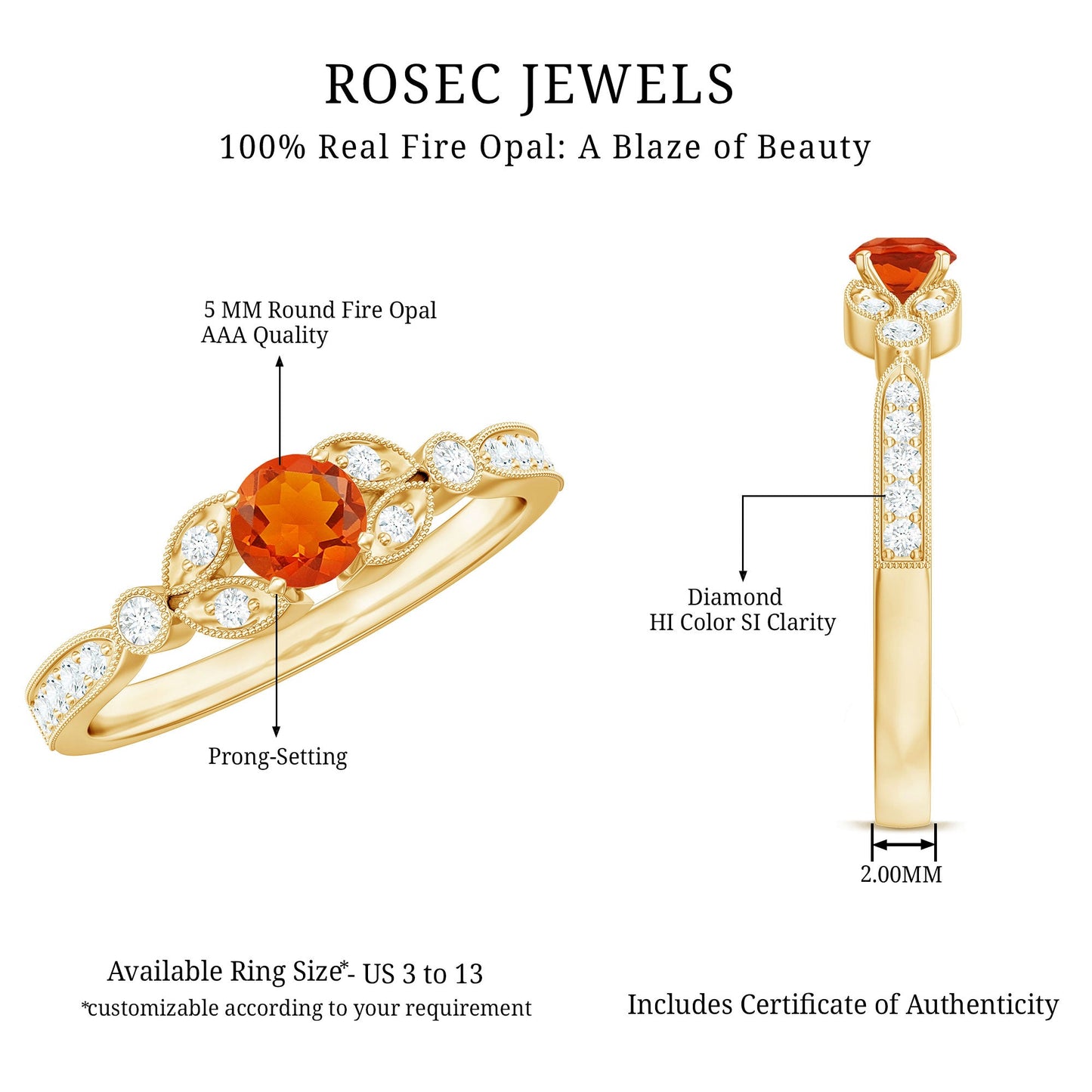 Minimal Fire Opal and Diamond Promise Ring