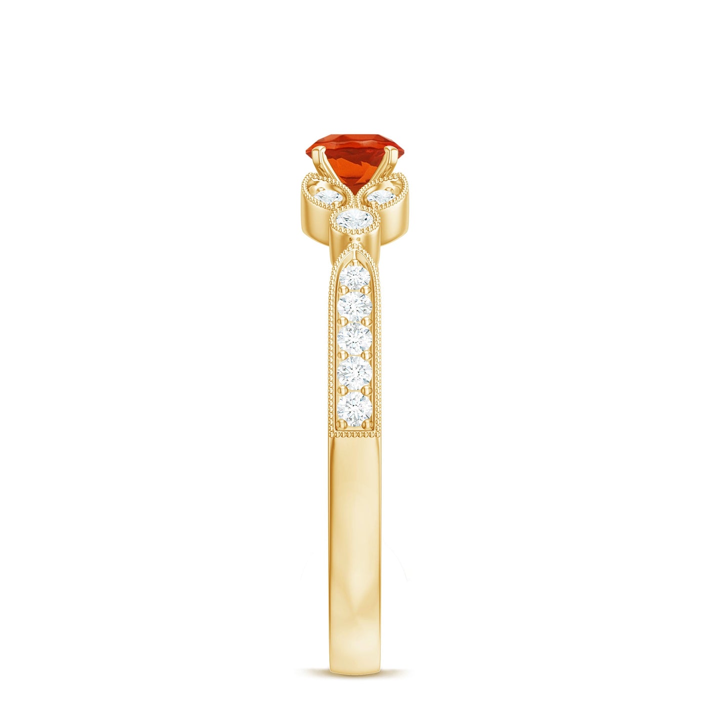 Minimal Fire Opal and Diamond Promise Ring