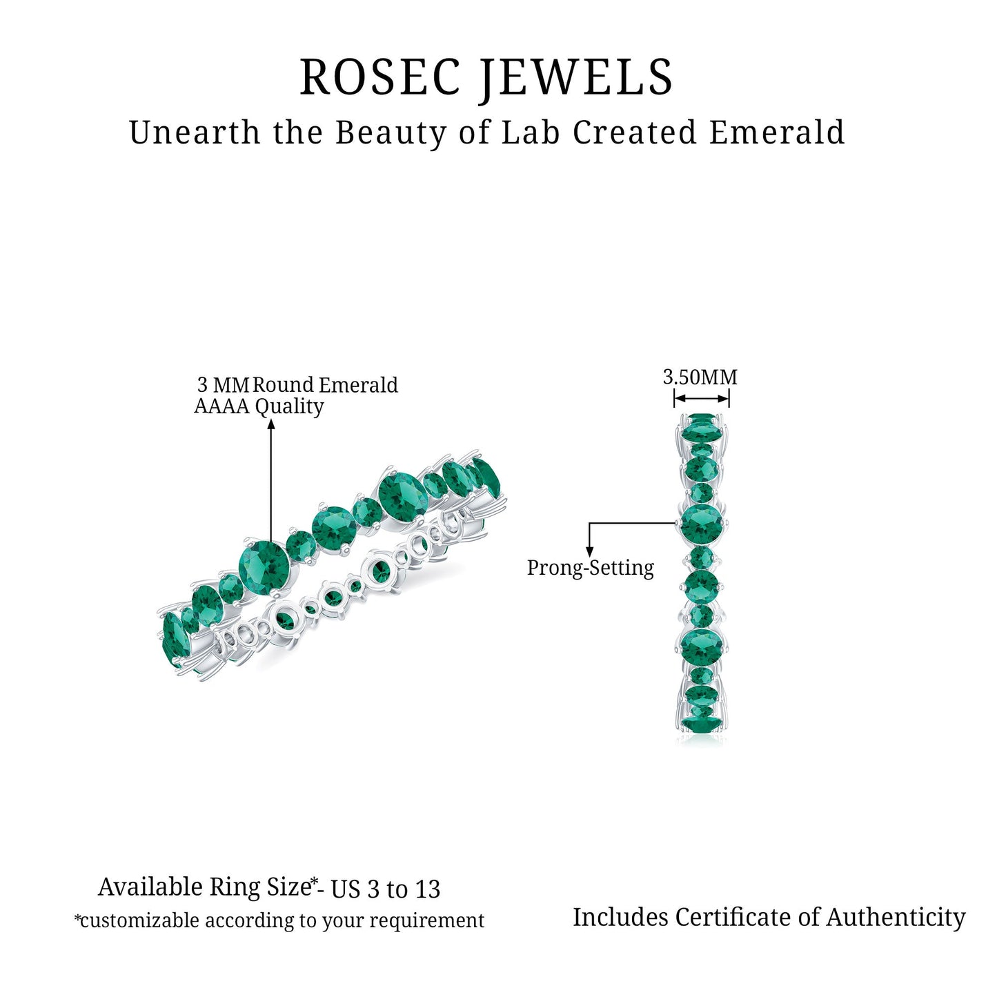 Lab Grown Emerald Full Eternity Wedding Anniversary Ring with Certificate