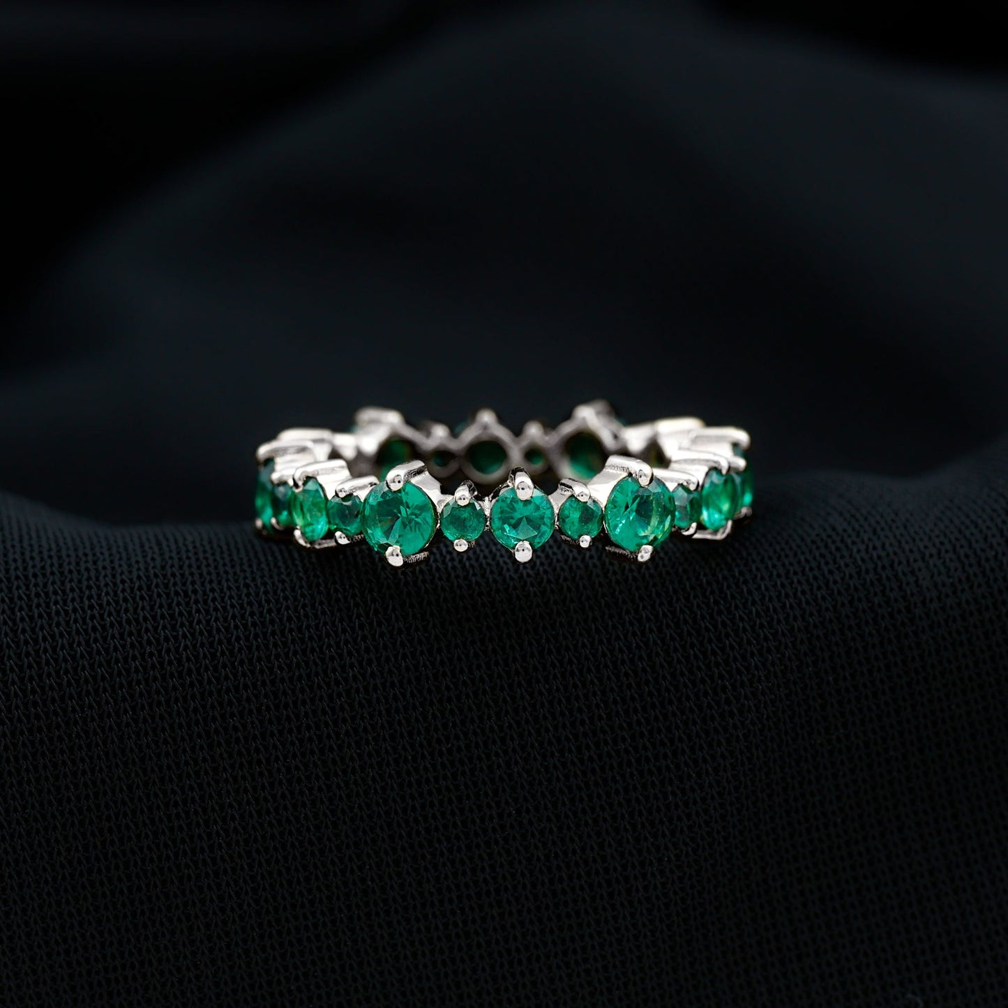 Lab Grown Emerald Full Eternity Wedding Anniversary Ring with Certificate