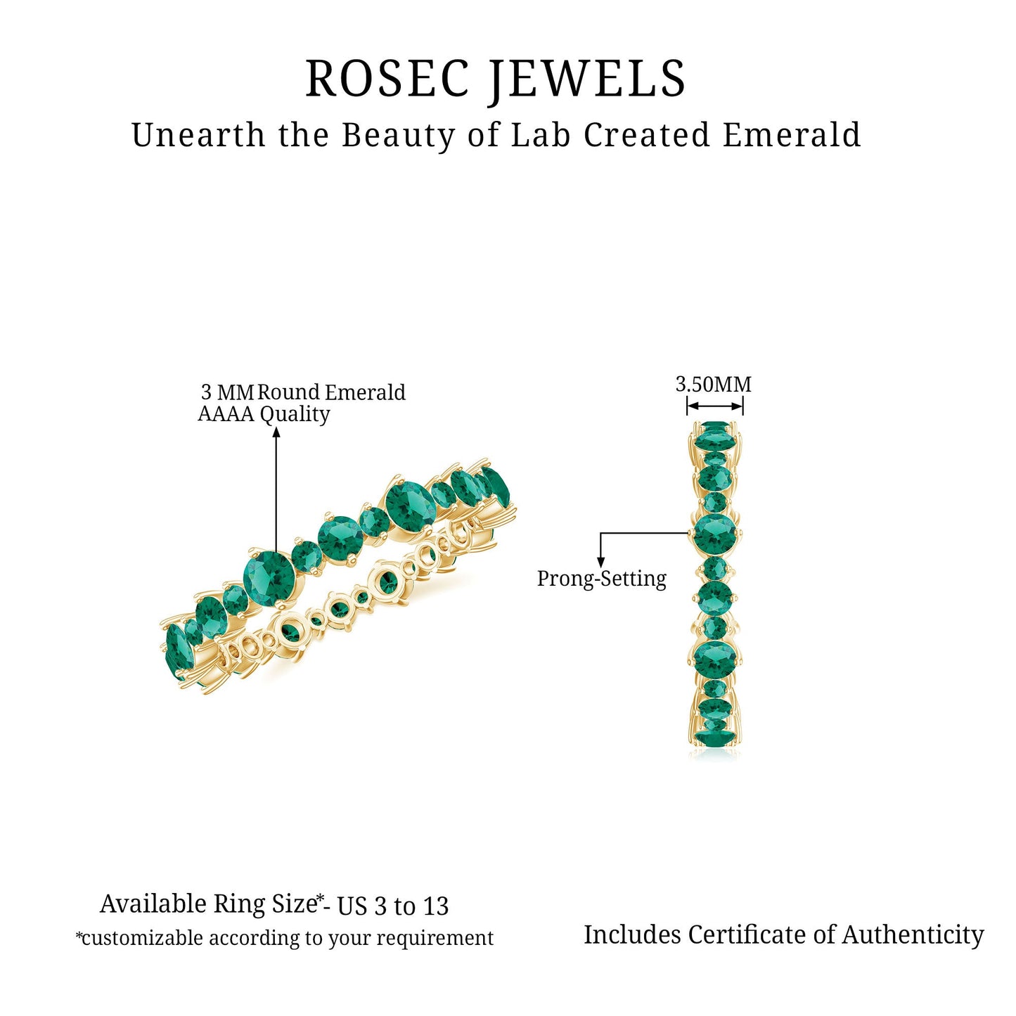 Lab Grown Emerald Full Eternity Wedding Anniversary Ring with Certificate