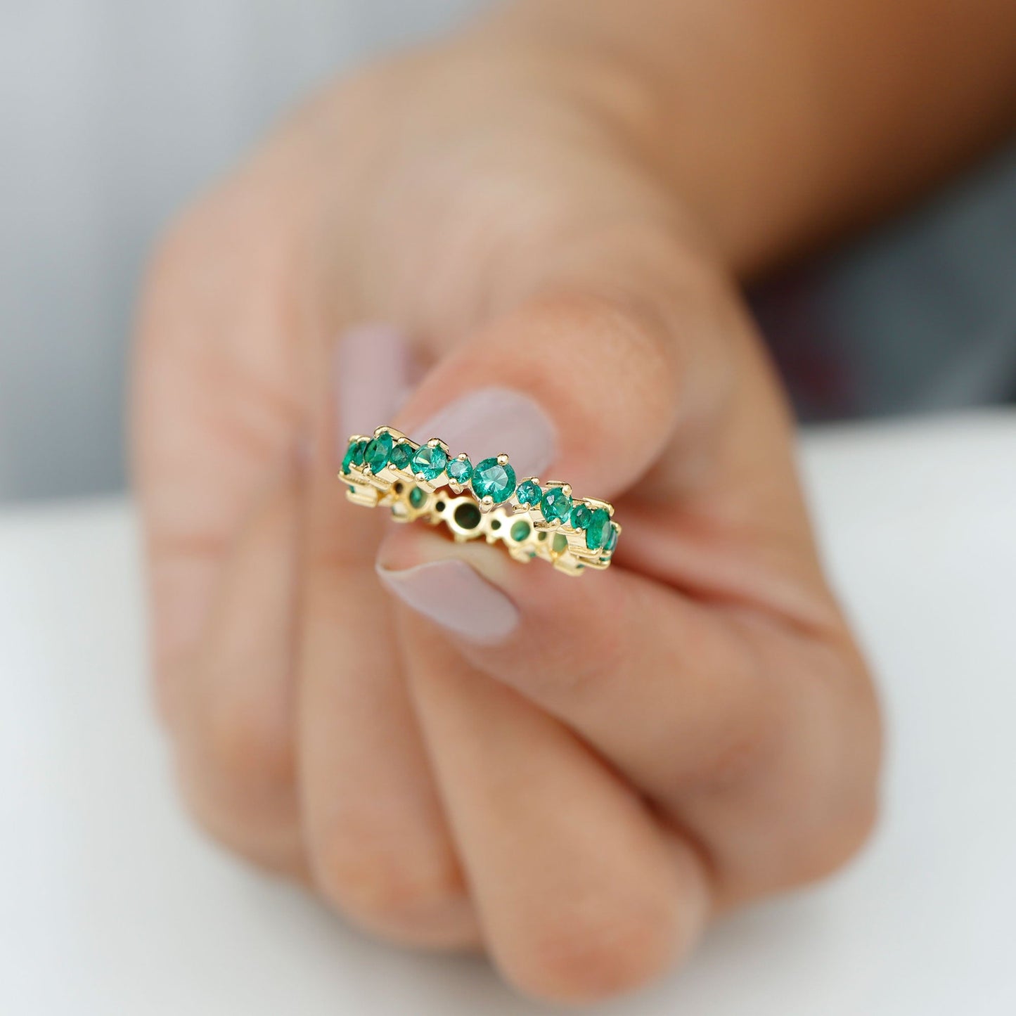 Lab Grown Emerald Full Eternity Wedding Anniversary Ring with Certificate