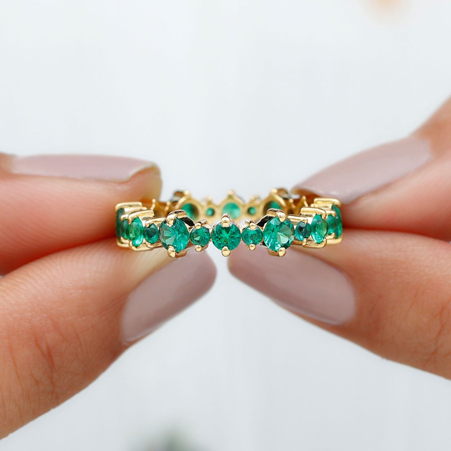 Lab Grown Emerald Full Eternity Wedding Anniversary Ring with Certificate