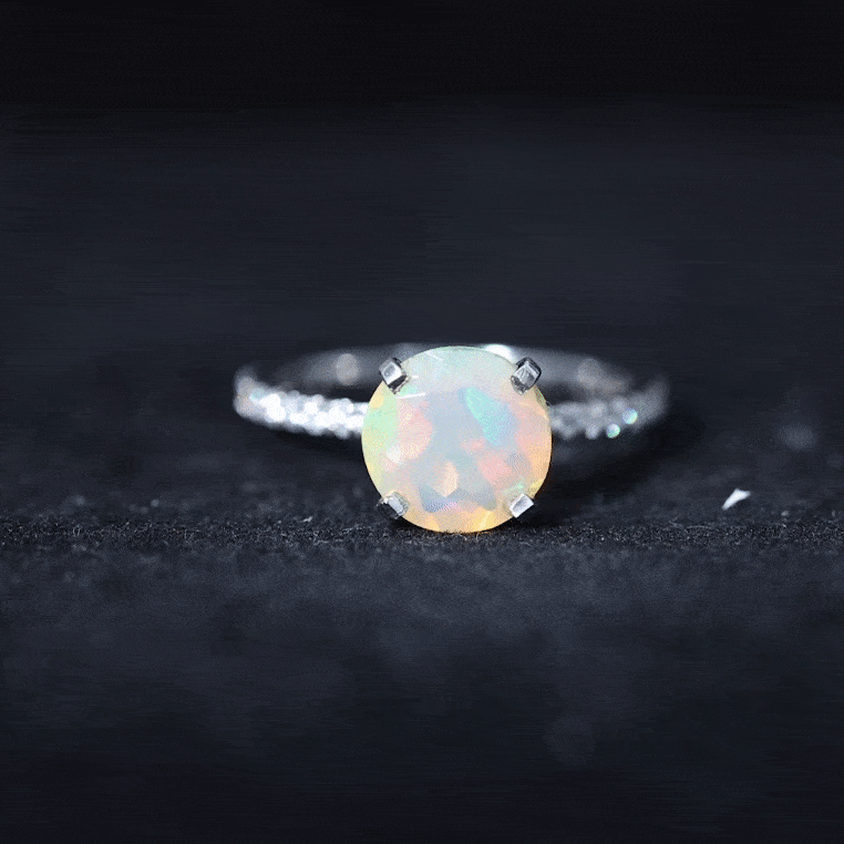 Natural 8mm Ethiopian Rainbow Opal Diamond Engagement Ring with Certificate