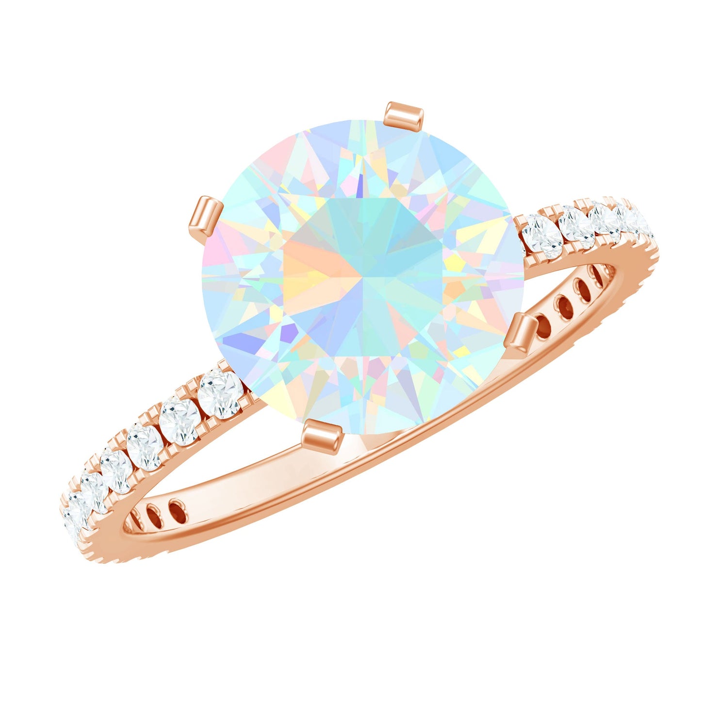 Natural 8mm Ethiopian Rainbow Opal Diamond Engagement Ring with Certificate