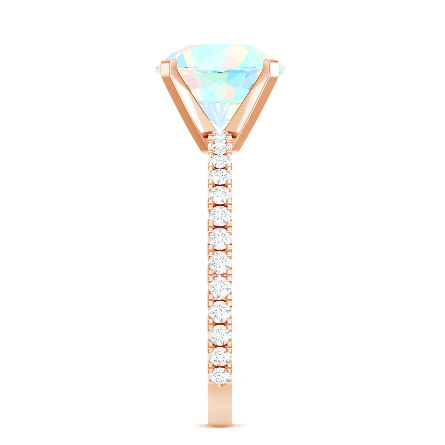 Natural 8mm Ethiopian Rainbow Opal Diamond Engagement Ring with Certificate