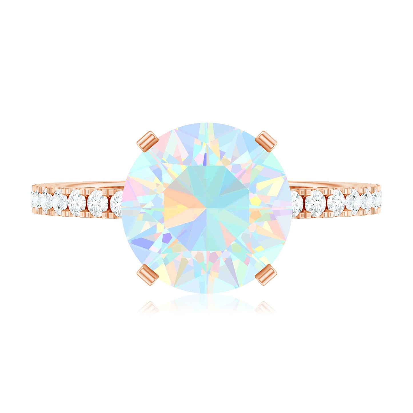 Natural 8mm Ethiopian Rainbow Opal Diamond Engagement Ring with Certificate